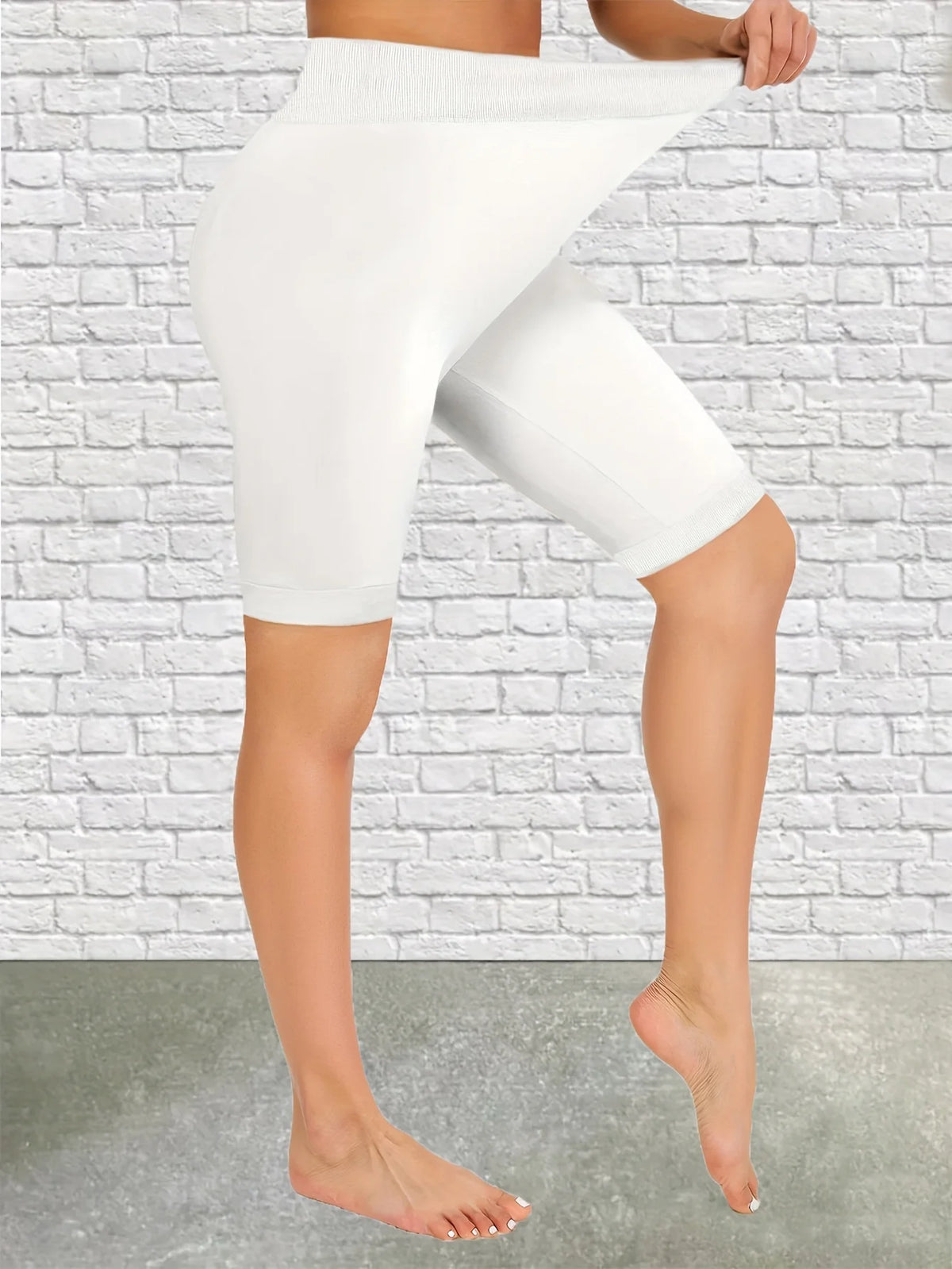 Simple Four Way Stretch White Leggings Fashionable Casual Sports Cycling Tights Running Yoga Fitness Versatile Shorts