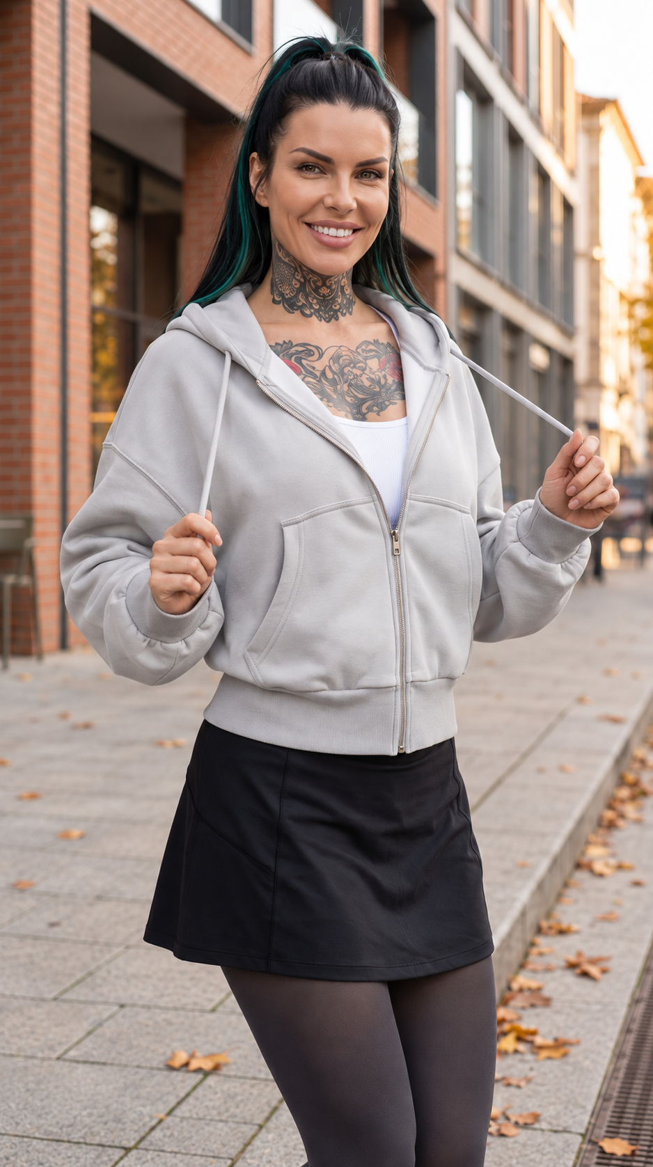 The grey zip hoodie